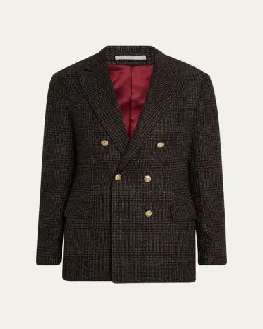 Brunello Cucinelli Men's Prince of Wales Double-Breasted Sport Coat | Thumbnail 5 Brunello Cucinelli Men's Prince of Wales Double-Breasted Sport Coat | Thumbnail 5