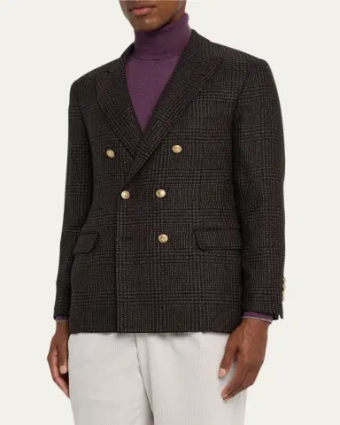Brunello Cucinelli Men's Prince of Wales Double-Breasted Sport Coat | Thumbnail 8 Brunello Cucinelli Men's Prince of Wales Double-Breasted Sport Coat | Thumbnail 8