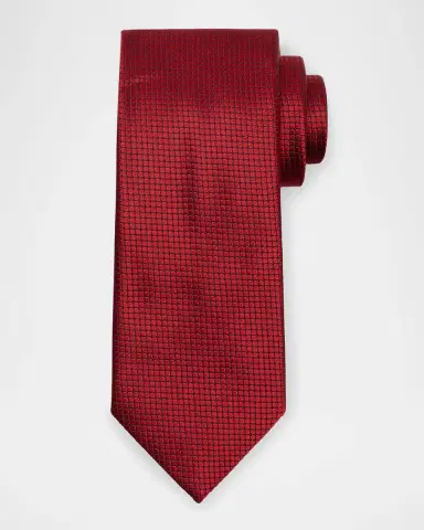 ZEGNA Men's Micro-Geometric Jacquard Silk Tie | Thumbnail 2
