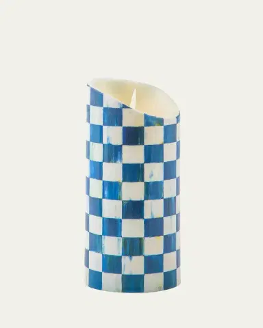 MacKenzie-Childs Royal Check Flickering Pillar Candle, 7" | Thumbnail 2