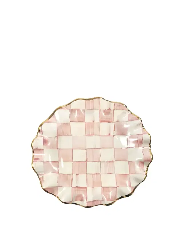 MacKenzie-Childs Rosy Check Ceramic Fluted Dessert Plate