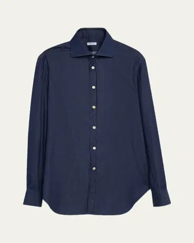 Kiton Men's Denim Wash Classic-Fit Button-Down Shirt | Thumbnail 6 Kiton Men's Denim Wash Classic-Fit Button-Down Shirt | Thumbnail 6