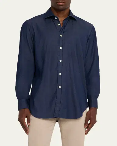Kiton Men's Denim Wash Classic-Fit Button-Down Shirt | Thumbnail 9 Kiton Men's Denim Wash Classic-Fit Button-Down Shirt | Thumbnail 9