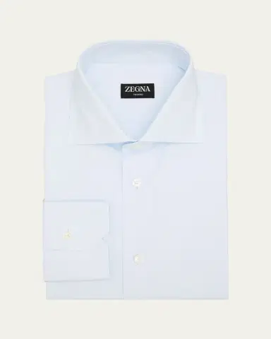 Zegna Men's Micro-Check Cotton Dress Shirt | Thumbnail 2