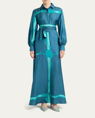 Kiton Printed Silk Long-Sleeve Maxi Shirtdress | Thumbnail 2