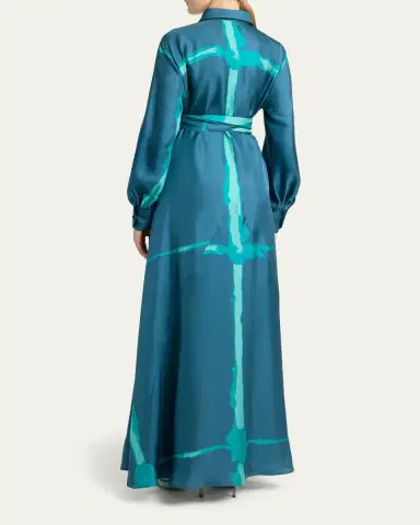 Kiton Printed Silk Long-Sleeve Maxi Shirtdress | Thumbnail 3