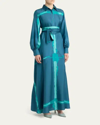 Kiton Printed Silk Long-Sleeve Maxi Shirtdress | Thumbnail 4