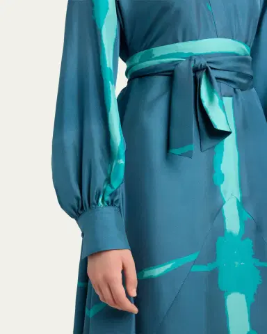 Kiton Printed Silk Long-Sleeve Maxi Shirtdress | Thumbnail 5