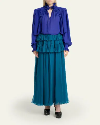 Chloé Tiered Ruffle Organic Silk Mousseline Maxi Skirt | Thumbnail 2