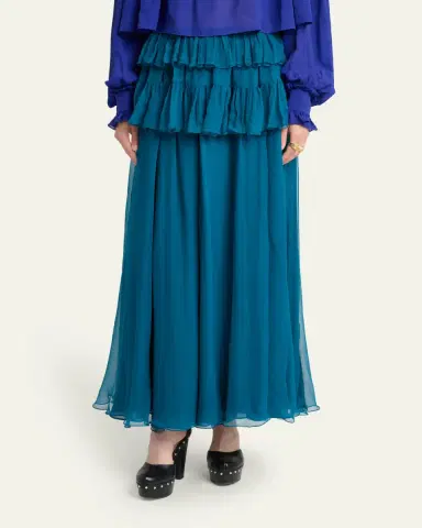 Chloé Tiered Ruffle Organic Silk Mousseline Maxi Skirt | Thumbnail 4