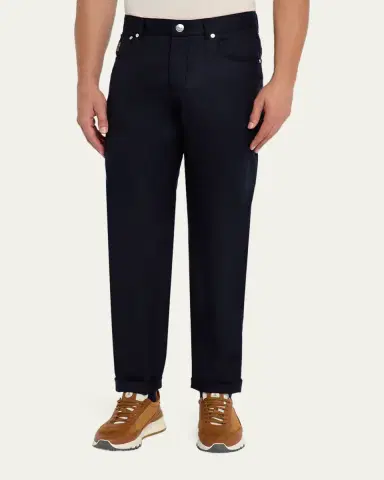 Brunello Cucinelli Men's Wool Flannel Five-Pocket Pants | Thumbnail 4 Brunello Cucinelli Men's Wool Flannel Five-Pocket Pants | Thumbnail 4