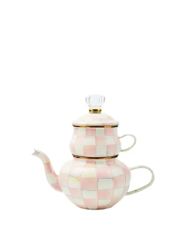 MacKenzie-Childs Rosy Check Enamel High Tea Set