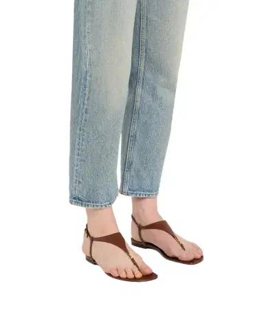 Saint Laurent Cassandra YSL Smooth Leather Sandals | Thumbnail 1 Saint Laurent Cassandra YSL Smooth Leather Sandals | Thumbnail 1