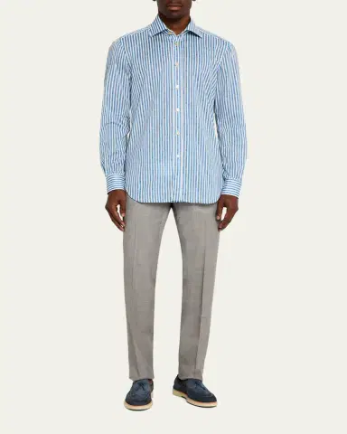 Kiton Men's Wool Sharkskin Flat-Front Trousers | Thumbnail 6