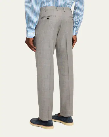 Kiton Men's Wool Sharkskin Flat-Front Trousers | Thumbnail 7
