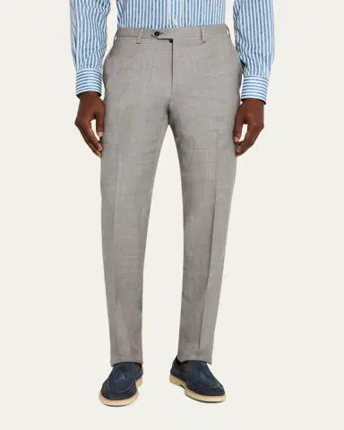 Kiton Men's Wool Sharkskin Flat-Front Trousers | Thumbnail 8