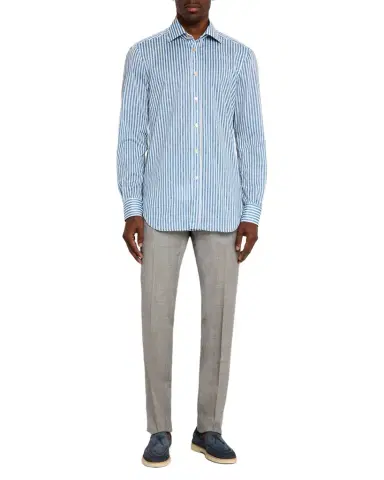 Kiton Men's Wool Sharkskin Flat-Front Trousers | Thumbnail 1