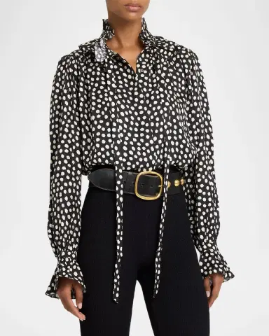 Chloé Dots-Print Silk Jacquard Ruffle Blouse | Thumbnail 8 Chloé Dots-Print Silk Jacquard Ruffle Blouse | Thumbnail 8