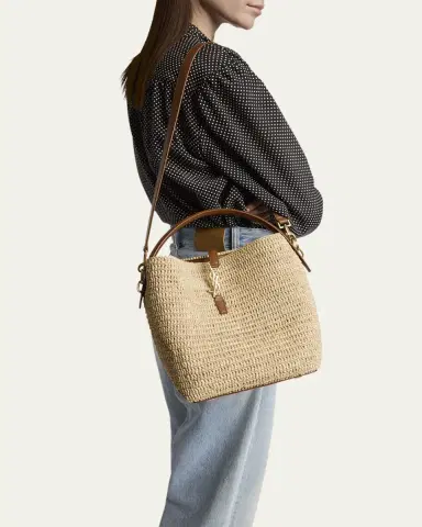 Saint Laurent Le 37 Mini YSL Bucket Bag in Raffia and Leather | Thumbnail 2 Saint Laurent Le 37 Mini YSL Bucket Bag in Raffia and Leather | Thumbnail 2