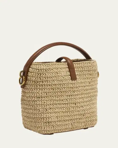 Saint Laurent Le 37 Mini YSL Bucket Bag in Raffia and Leather | Thumbnail 3 Saint Laurent Le 37 Mini YSL Bucket Bag in Raffia and Leather | Thumbnail 3