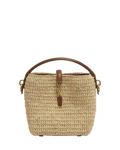 Saint Laurent Le 37 Mini YSL Bucket Bag in Raffia and Leather | Thumbnail 1 Saint Laurent Le 37 Mini YSL Bucket Bag in Raffia and Leather | Thumbnail 1