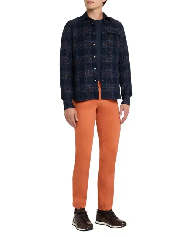 Men's Wool-Blend Plaid Snap-Front Overshirt
