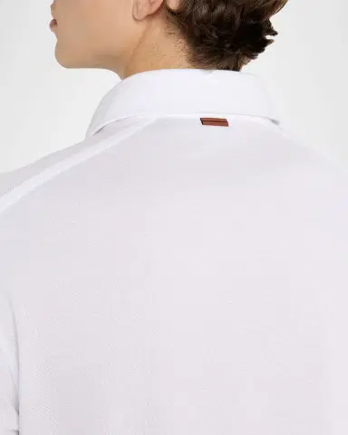 Zegna Men's Cotton Polo Shirt with Leather-Trim Pocket | Thumbnail 2