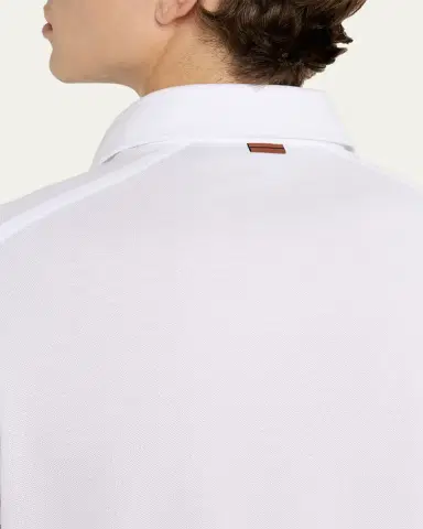 Zegna Men's Cotton Polo Shirt with Leather-Trim Pocket | Thumbnail 7