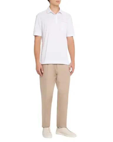 Zegna Men's Cotton Polo Shirt with Leather-Trim Pocket | Thumbnail 1