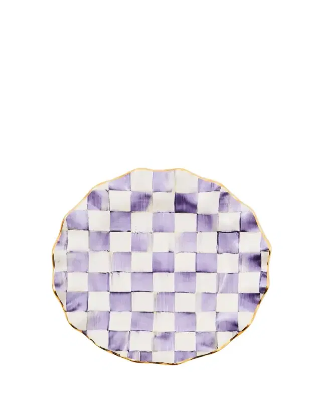 Violet Check Fluted Ceramic Dinner Plate