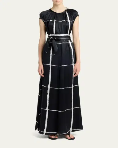 Kiton Windowpane-Print Silk Cap-Sleeve Maxi Dress | Thumbnail 2 Kiton Windowpane-Print Silk Cap-Sleeve Maxi Dress | Thumbnail 2