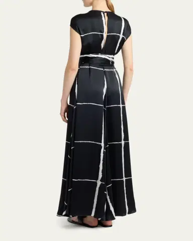 Kiton Windowpane-Print Silk Cap-Sleeve Maxi Dress | Thumbnail 3 Kiton Windowpane-Print Silk Cap-Sleeve Maxi Dress | Thumbnail 3