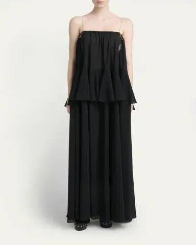 Chloé Pendant-Chain Tiered Organic Silk Georgette Backless Gown | Thumbnail 2 Chloé Pendant-Chain Tiered Organic Silk Georgette Backless Gown | Thumbnail 2
