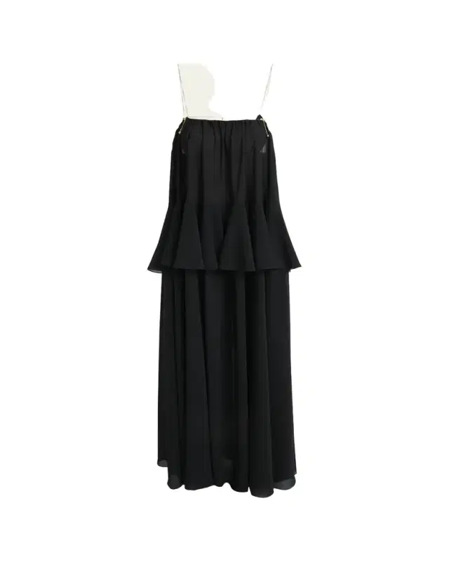 Chloe Pendant-Chain Tiered Organic Silk Georgette Backless Gown