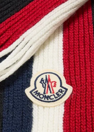 Moncler Men's Wool Tricolor Stripe Fringe Scarf | Thumbnail 2 Moncler Men's Wool Tricolor Stripe Fringe Scarf | Thumbnail 2