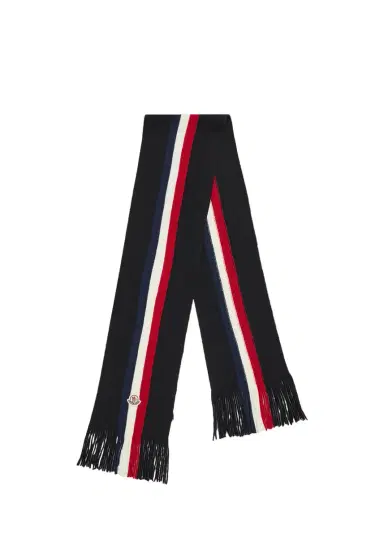 Moncler Men's Wool Tricolor Stripe Fringe Scarf | Thumbnail 3 Moncler Men's Wool Tricolor Stripe Fringe Scarf | Thumbnail 3