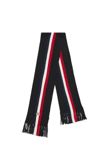 Moncler Men's Wool Tricolor Stripe Fringe Scarf | Thumbnail 1 Moncler Men's Wool Tricolor Stripe Fringe Scarf | Thumbnail 1