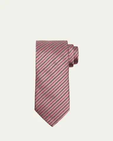 Zegna Men's Satin Diagonal Stripe Silk Tie | Thumbnail 2