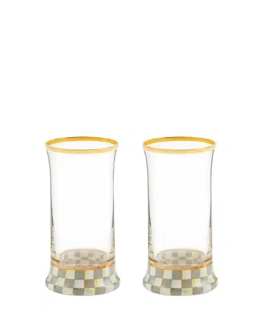 MacKenzie-Childs Sterling Check Highball Glass, Set of 2 | Thumbnail 1 MacKenzie-Childs Sterling Check Highball Glass, Set of 2 | Thumbnail 1