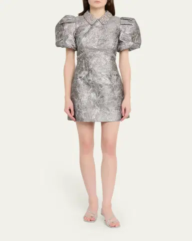 Rebecca Vallance Sterling Diamante Metallic Jacquard Mini Dress | Thumbnail 2