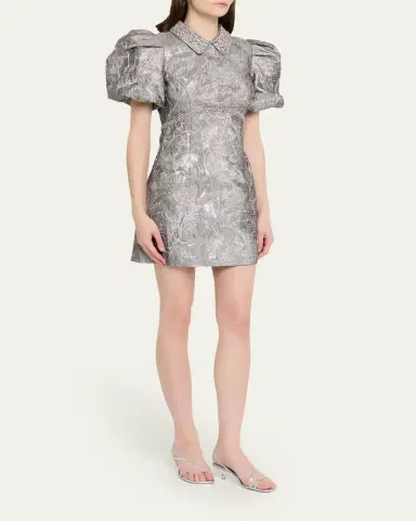 Rebecca Vallance Sterling Diamante Metallic Jacquard Mini Dress | Thumbnail 4
