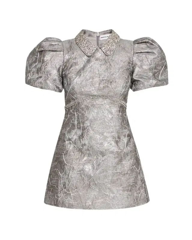 REBECCA VALLANCE Sterling Diamante Metallic Jacquard Mini Dress
