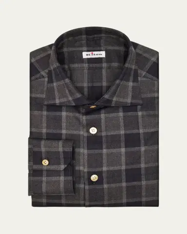 Kiton Men's Cotton Windowpane Check Button-Down Shirt | Thumbnail 2