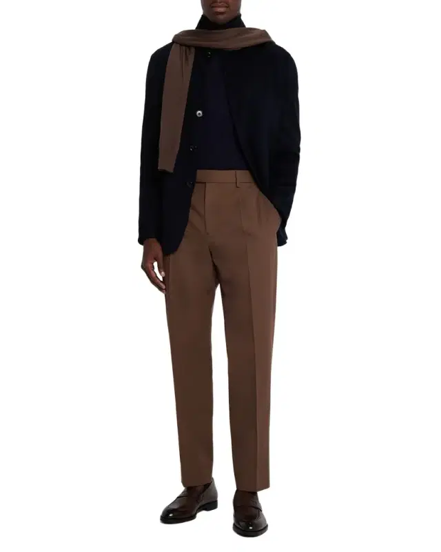 Men's Cotton and Wool Single-Pleated Trousers