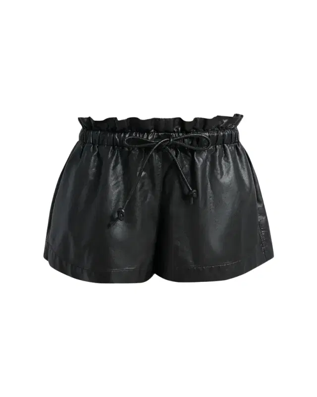 Naline Paperbag-Waist Faux Leather Shorts