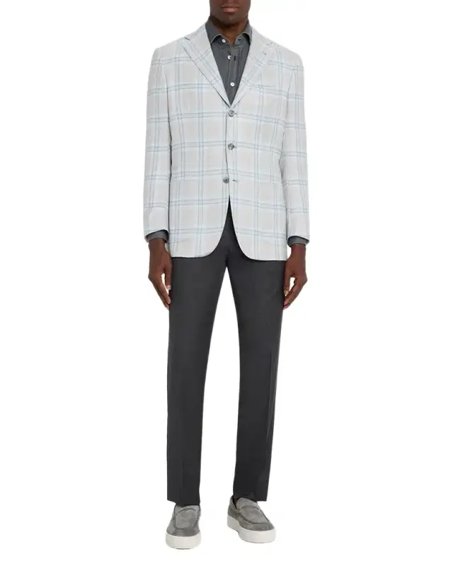 Men's Wool Twill Flat-Front Trousers