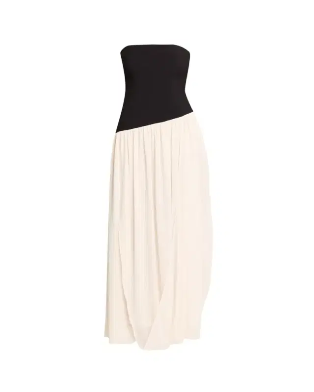 Ronny Kobo Ballad Strapless Two-Tone Mixed Media Maxi Dress