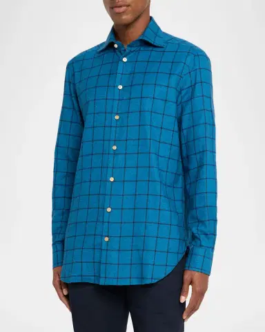 Kiton Men's Cotton Windowpane Check Sport Shirt | Thumbnail 3