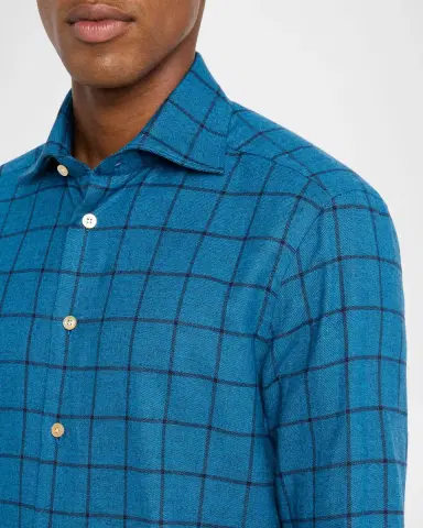 Kiton Men's Cotton Windowpane Check Sport Shirt | Thumbnail 4