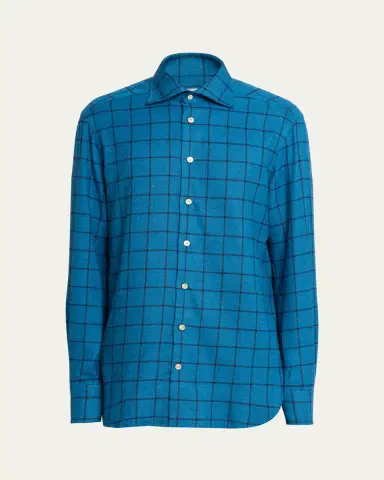 Kiton Men's Cotton Windowpane Check Sport Shirt | Thumbnail 5